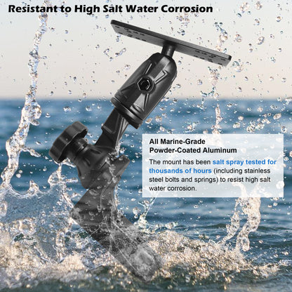 WINDFRD Aluminium Fish Finder Mount with 1.5" / C Size Ball, Reinforced Arm Depth Finder Mount, Compatible with Garmin, Lowrance and More (Rails&Flat Mounting)
