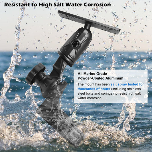 WINDFRD Aluminium Fish Finder Mount with 1.5" / C Size Ball, Reinforced Arm Depth Finder Mount, Compatible with Garmin, Lowrance and More (Rails&Flat Mounting)