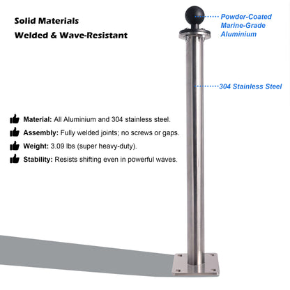 WINDFRD All 304 Stainless Steel Mount Base with 17" Long Arm, Aluminum  1.5" Ball Adapter for Tablets/Fish Finders, Compatible with RAM, Arkon, iBolt and More 1.5 inches/C Size Ball Double Socket Arm