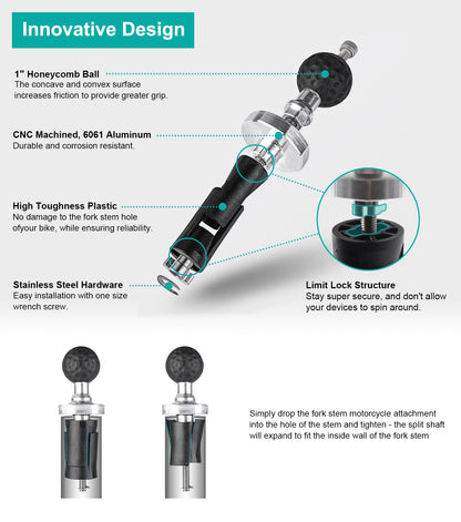 Motorcycle Fork Stem Ball Base with 1" Ball