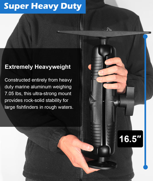 2.25" / D Size Ball Fish Finder Mount with 13" Long Arm, Heavy Duty Marine Electronic/Depth Finder Mount for 9" to 16" Large Fishfinder, Compatible with Garmin, Lowrance, Humminbird and More