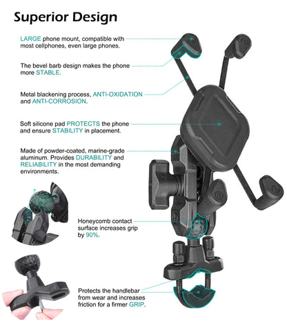 Motorcycle Phone Mount Firmly Clamp Cellphone