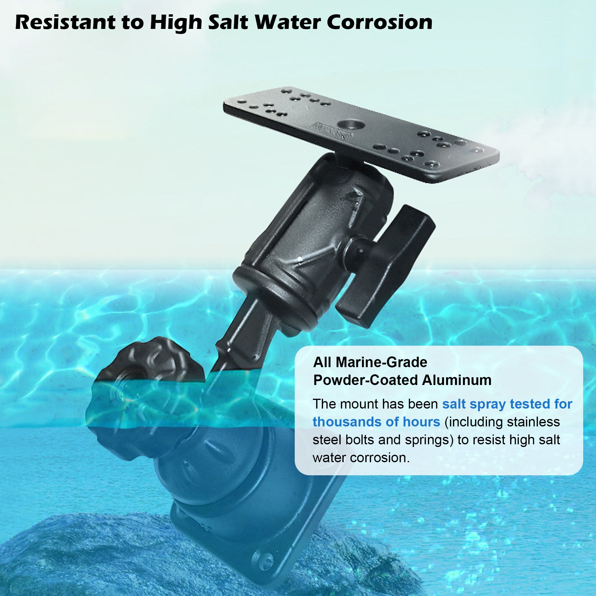 Aluminium Fish Finder Mount with 1.5" / C Size Ball, Reinforced Arm Depth Finder Mount (Flat Mounting)