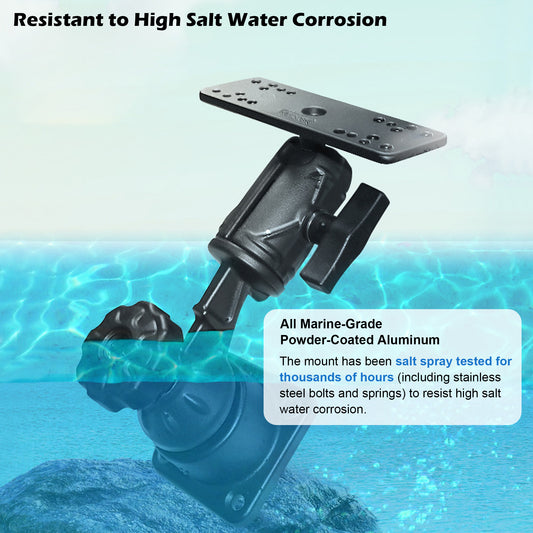 All Aluminium Fish Finder Mount with 1.5" / C Size Ball, Reinforced Arm Marine Electronic Mount, Compatible with Garmin, Lowrance and More Depth Finder(Flat Mounting)