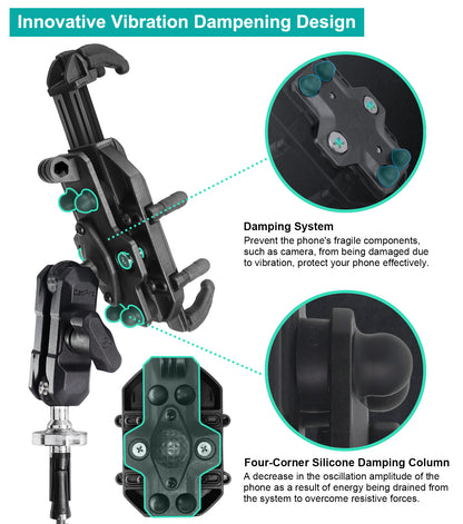 Vibration Dampening Motorcycle Phone Mount with Fork Stems Base