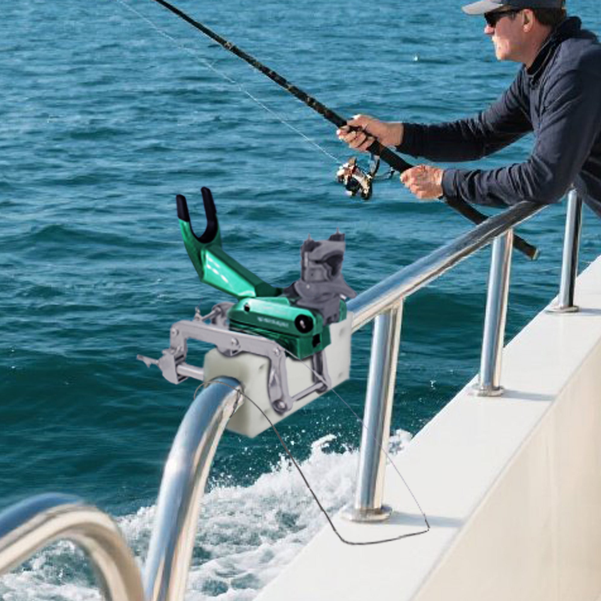 Heavy-Duty Boat Fishing Rod Holder, Double Load Bearing, Quick-Release Clamp Mount, ABS and Stainless Steel Construction Heavy-Duty Boat Fishing Rod Holder, Double Load Bearing, Quick-Release Clamp Mount, ABS and Stainless Steel Construction