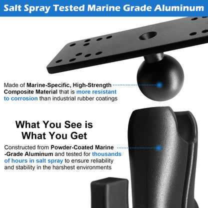 Support de sondeur en aluminium WINDFRD avec base à rotule en T de 1,5", support électronique/de sondeur marin pour rail de kayak/bateau, compatible avec Garmin, Lowrance, Humminbird et autres.