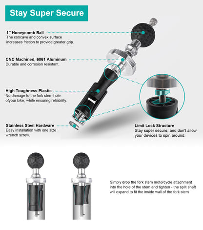 Vibration Dampening Motorcycle Phone Mount with Fork Stems Base