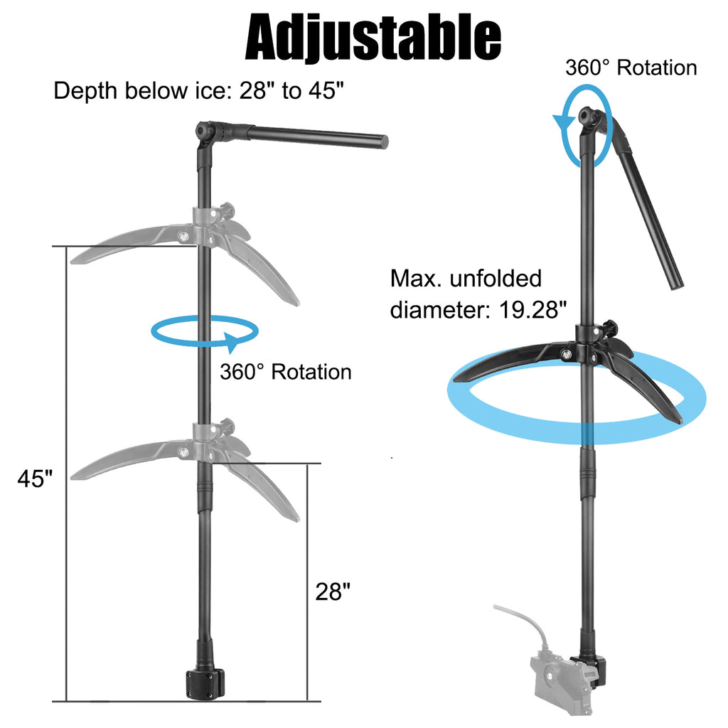 Ice Fishing Transducer Pole Mount with 0 Degree Mount for Garmin LVS34, Compatible with C-Size Double Socket Arms