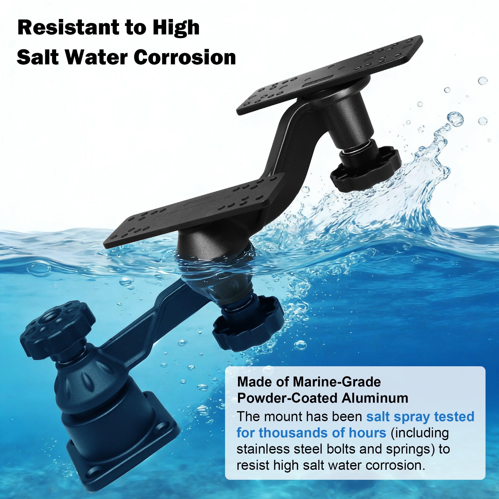 Aluminum Dual-Screen Fish Finder Mount, Marine Electronics Mount with Reinforced Dual Adjustable Arm for 5"-10" Depth Finder Display, Compatible with Garmin, Lowrance, Humminbird and More