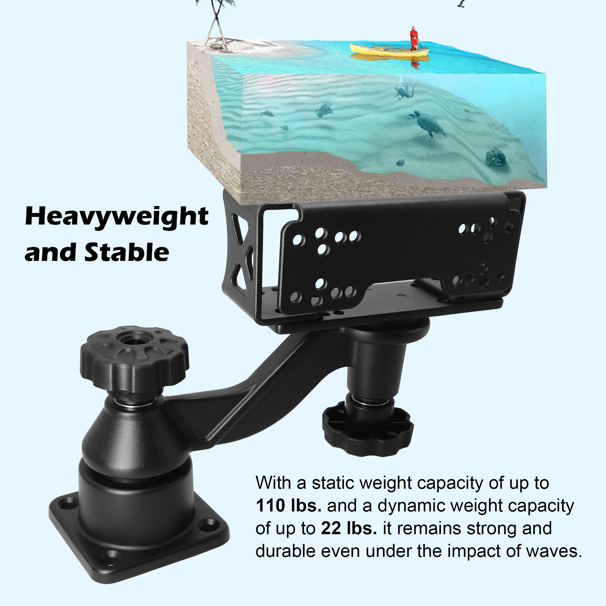 Aluminum Dual Fish Finder Mount, Marine Electronics Mount with Reinforced Adjustable Arm for 5"-10" Dual Fish Finder Screen, Compatible with Garmin, Lowrance, Humminbird and More