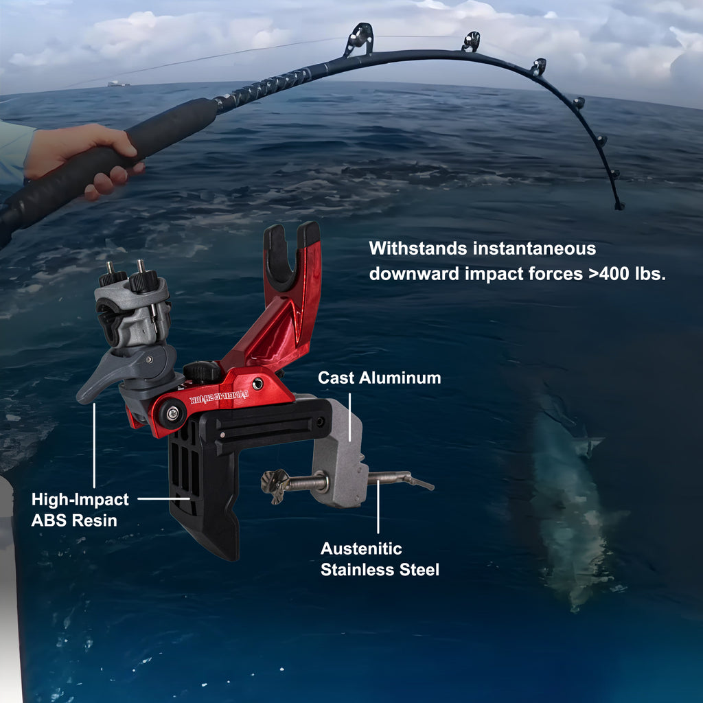 WINDFRD Offshore Trolling Fishing Rod Holder with Enlarge Clamp for Boat, Innovative 1S Quick Release (Red)