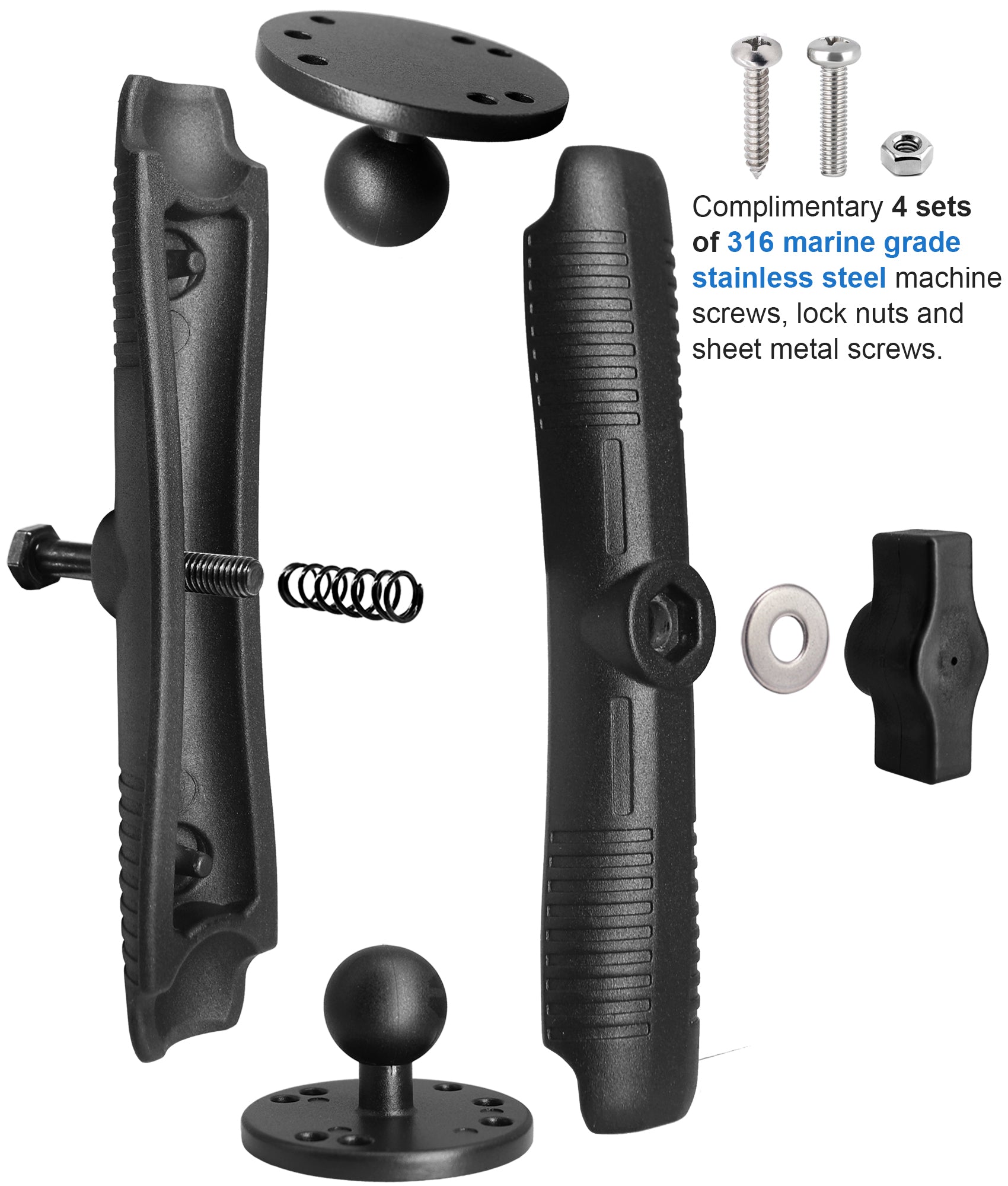 1" Double Ball Mount with Two AMPS Round Plates, Long(17cm/6.7'') Arm with 1 inch / 25mm / B Size Ball Adapters