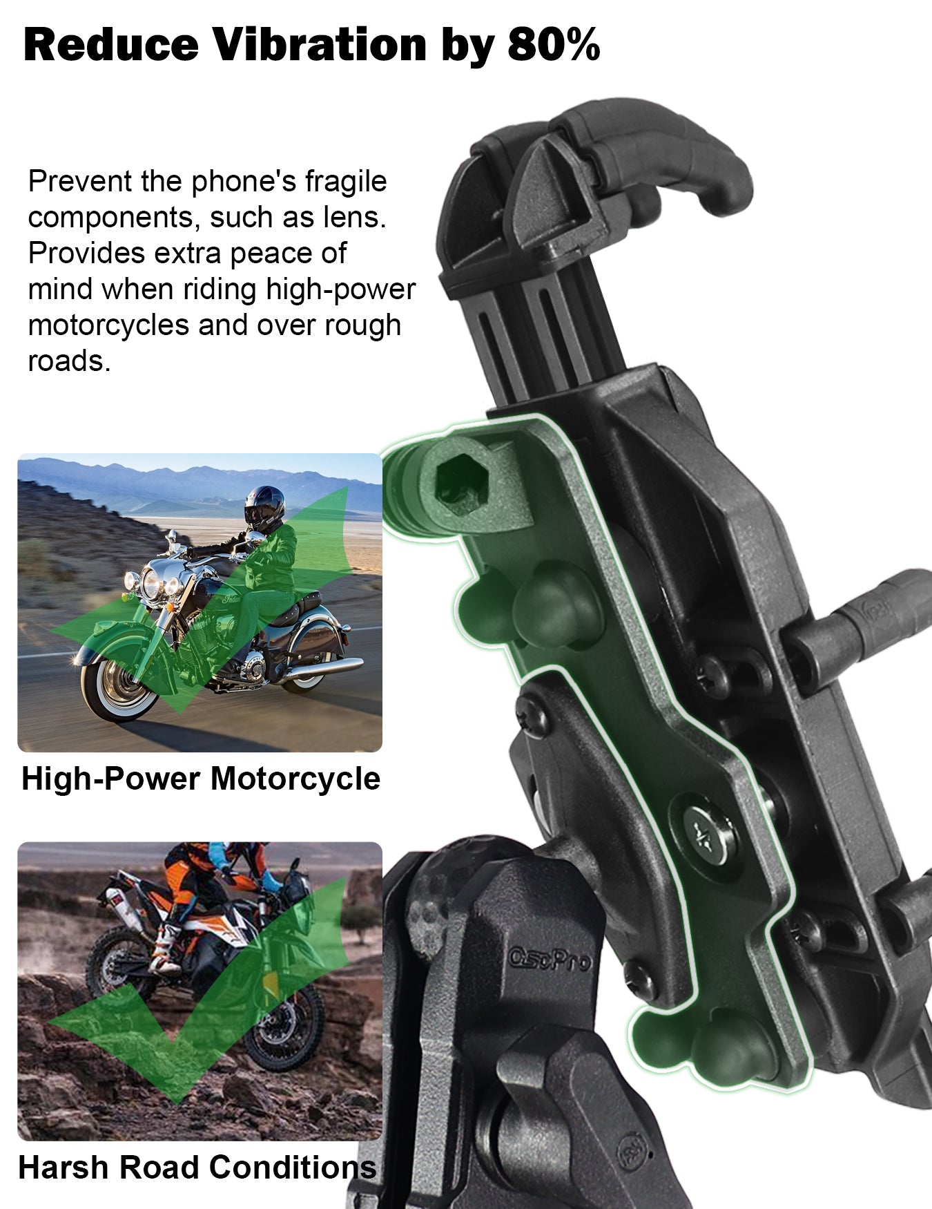 Vibration Dampening Motorcycle Phone Mount with Handlebar Base