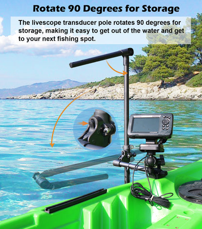 Support de perche pour sondeur Livescope pour kayak, support de sondeur LiveScope pour Garmin et Lowrance, base à visser avec rotule de 1,5", compatible avec les supports RAM à bras double de taille C (moyen)
