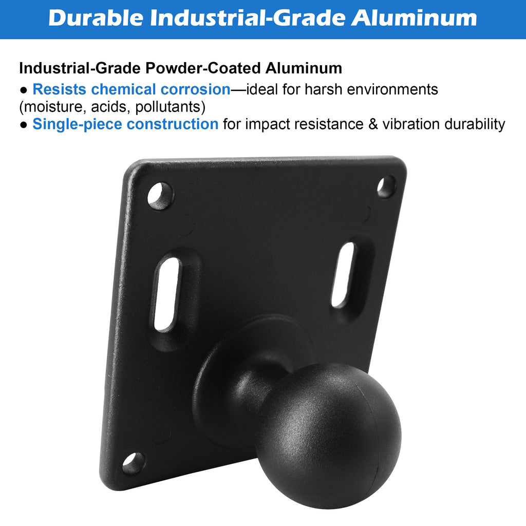 Aluminum 75x75mm VESA Plate with 1.5"/C Size Ball, Industrial Monitor/Television Mount Base for Truck, Compatible with Ram Mounts, iBOLT and More C Size Double Socket Arm Accessories