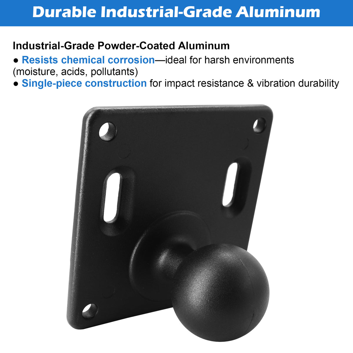 Aluminum 75x75mm VESA Plate with 1.5"/C Size Ball, Industrial Monitor/Television Mount Base for Truck, Compatible with Ram Mounts, iBOLT and More C Size Double Socket Arm Accessories