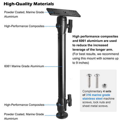 1.5" / C Size Ball Aluminum Fish Finder Mount with Extension(18.3") Arm, Marine Electronic/Depth Finder Mount for Boat, 360° Rotation, Compatible with Garmin, Lowrance, Humminbird and More