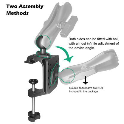 Base de montage en aluminium robuste avec grande ouverture de serrage en C et boule de 1,5", poignée de bureau/plate-forme latérale, dégagement rapide, compatible avec les supports RAM C, bras à double douille à boule de 1,5 pouce