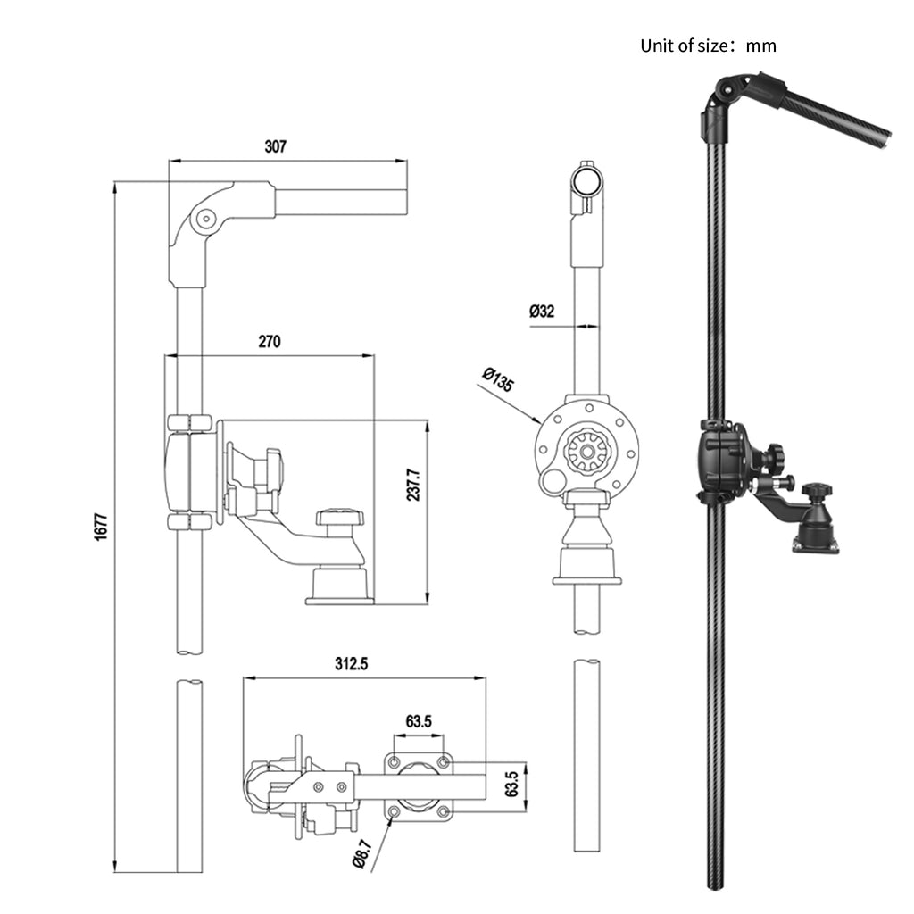 WINDFRD Custom High-Strength Carbon Fiber & Cast Aluminum Transducer Pole Mount