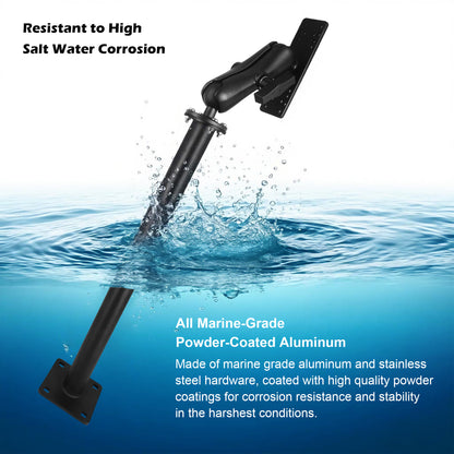 WINDFRD All Aluminum Fish Finder Mount with 17" Long Shaft and 1.5" Ball/C Size 5.9" Adjustable Arm, Marine Electronic/Depth Finder Mount, Compatible with Garmin, Lowrance, Humminbird and More