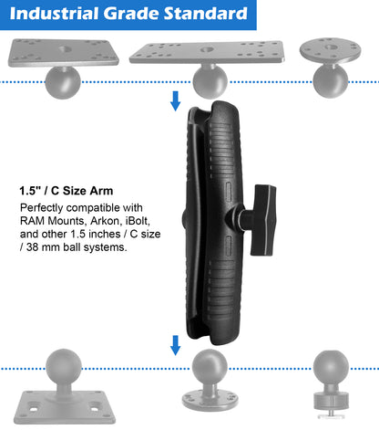 Bras à double douille WINDFRD en aluminium de 23,1 cm de long pour accessoires à rotule de 38 mm (1,5 po/taille C), pince puissante, robuste, compatible avec les supports RAM, iBolt et plus encore.
