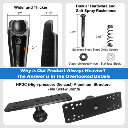 Aluminum Fish Finder Mount with 1.5" / C Size Ball, Heavy Duty 9.1" Long Arm Depth Finder Mount for Boat, High Salt Water Resistant, Compatible with Garmin, Lowrance and More