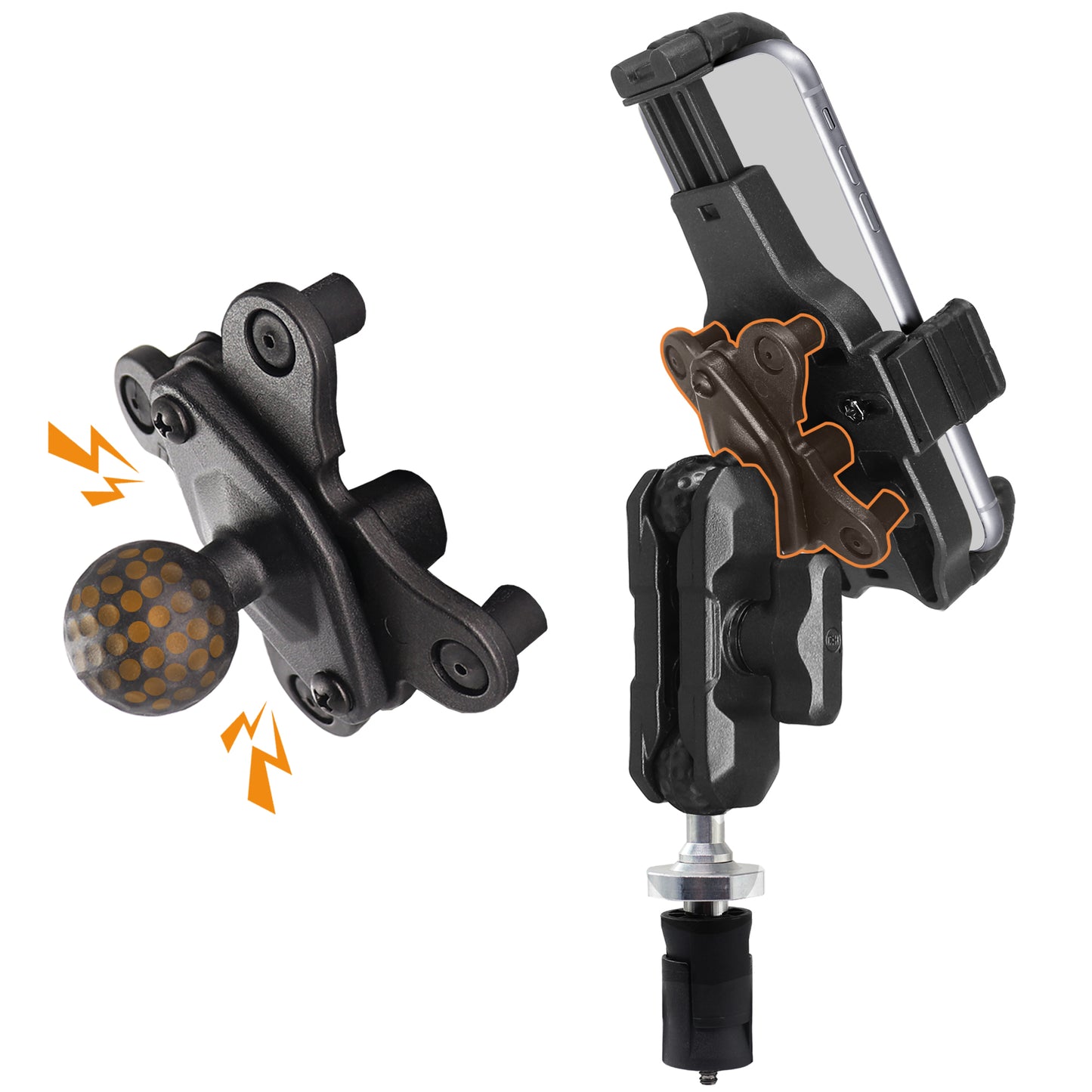 Support de téléphone pour fourche de moto avec amortisseur de vibrations 
