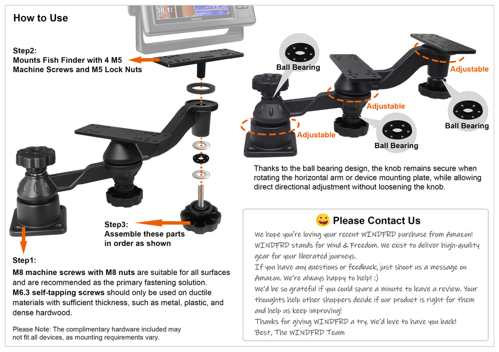 Aluminum Dual-Screen Fish Finder Mount, Marine Electronics Mount with Reinforced Dual Adjustable Arm for 5"-10" Depth Finder Display, Compatible with Garmin, Lowrance, Humminbird and More