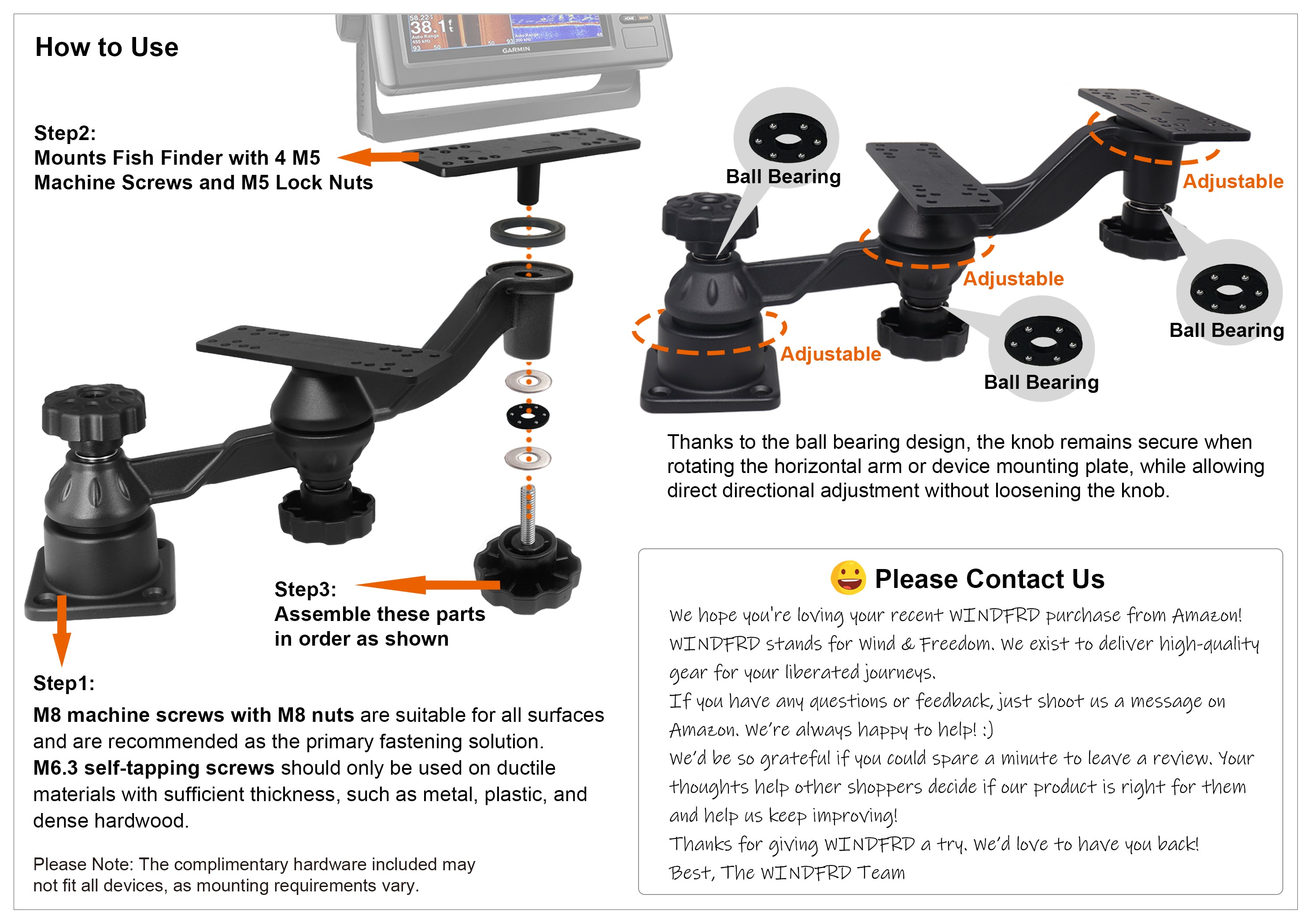 Aluminum Dual-Screen Fish Finder Mount, Marine Electronics Mount with Reinforced Dual Adjustable Arm for 5"-10" Depth Finder Display, Compatible with Garmin, Lowrance, Humminbird and More