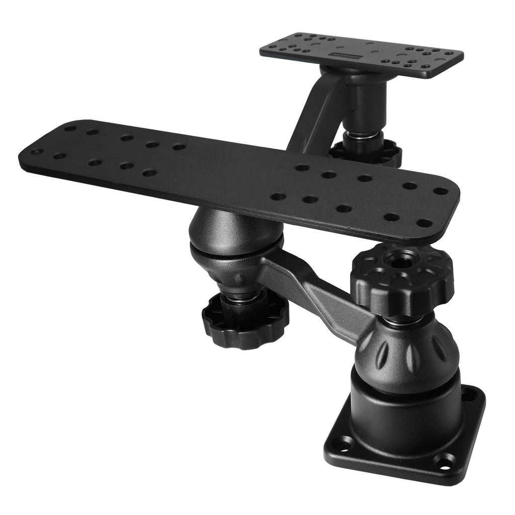 WINDFRD Aluminum Dual-Screen Fish Finder Mount, Two Device Mount Plates with Reinforced Dual-joint Adjustable Arm for 5"-10" Depth Finder Display, Compatible with Garmin, Lowrance, Humminbird and More - image 1
