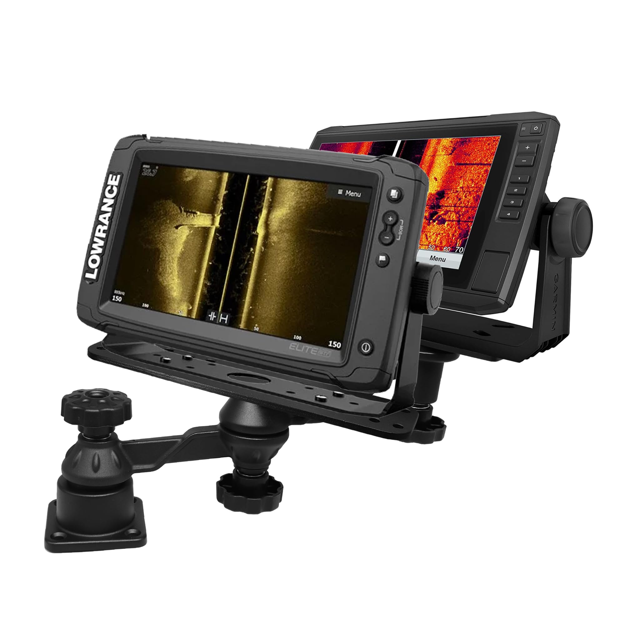 WINDFRD Aluminum Dual-Screen Fish Finder Mount, Two Device Mount Plates with Reinforced Dual-joint Adjustable Arm for 5"-10" Depth Finder Display, Compatible with Garmin, Lowrance, Humminbird and More - image 2