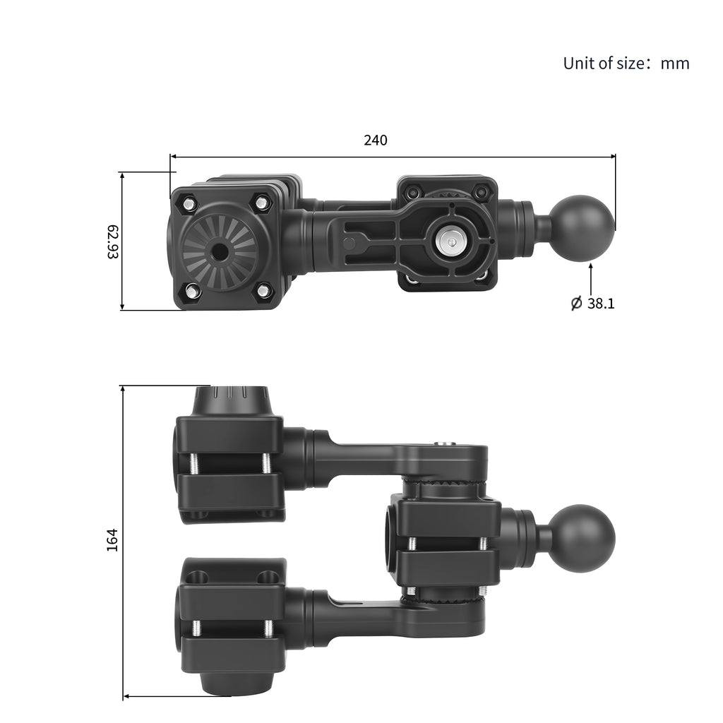 0 Degree Pole Mount with C Size/1.5'' Ball, Compatible with Garmin LiveScope Plus LVS34, Replaces 010-13228-03 (Double Mounts)