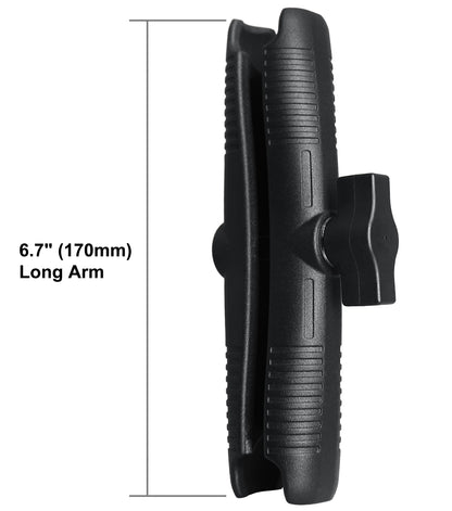 Bras à double douille long en aluminium (17 cm) pour accessoires à rotule de 25 mm (taille B), pince puissante, compatible avec les supports RAM, iBolt et plus encore.