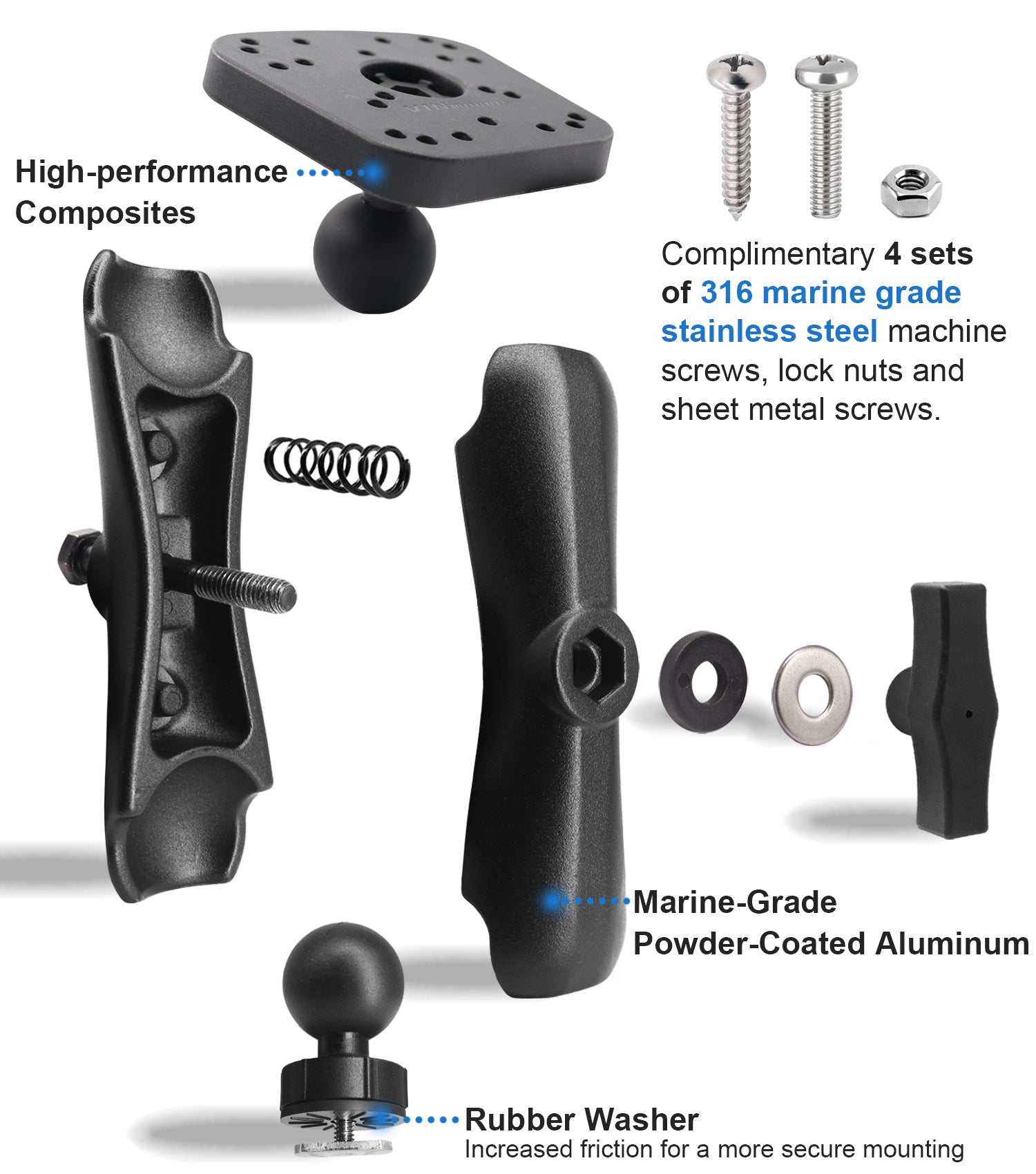 Fish Finder Mount, Track Ball with T-Bolt Attachment, Marine Electronic/Depth Finder Mount with 1.5" / C Size Ball for Boat, Compatible with Garmin, Lowrance and More