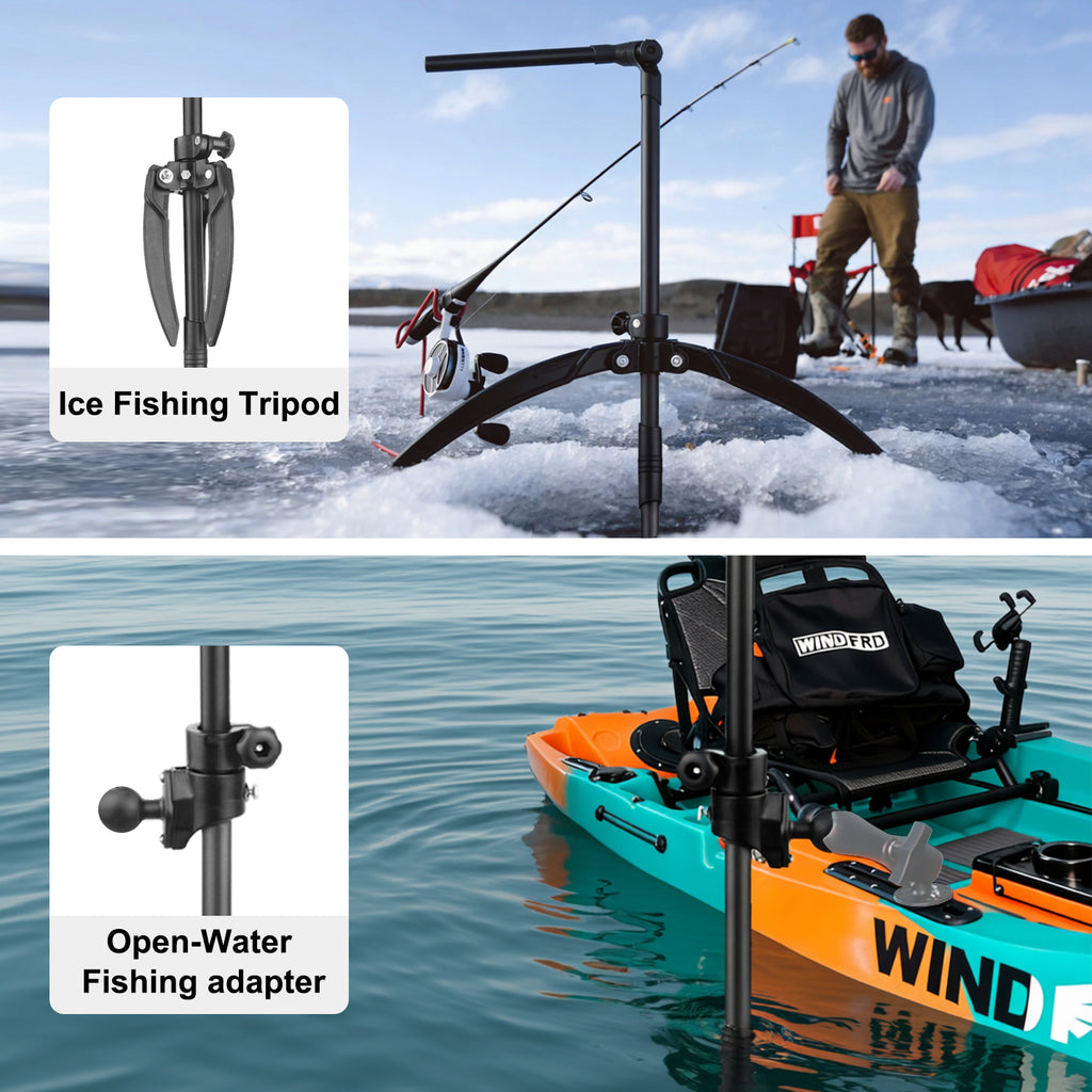 Ice Fishing Transducer Pole Mount with 0 Degree Mount for Garmin LVS34, Compatible with C-Size Double Socket Arms