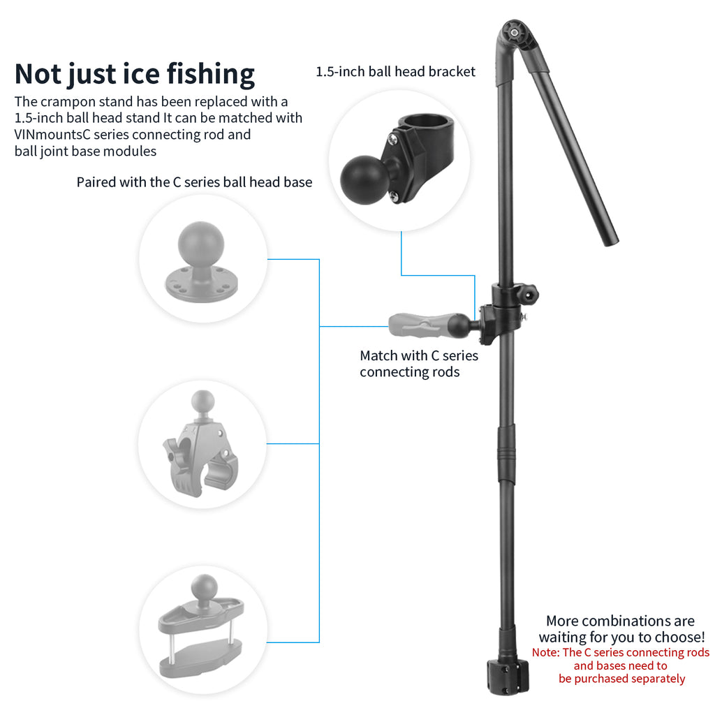 Ice Fishing Transducer Mount for Garmin LVS34, Compatible with 1.5-inch and C-Size Double Socket Arms