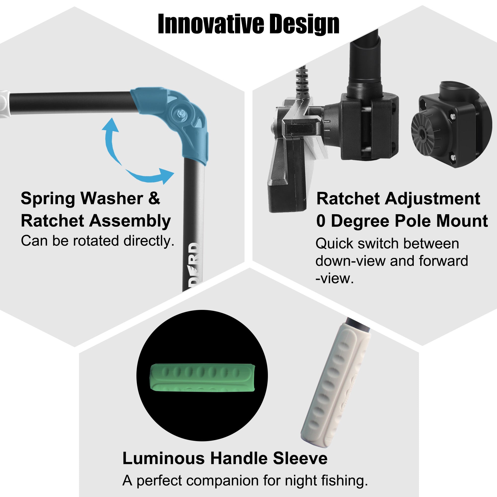 WINDFRD Livescope Transducer Pole Mount for Kayak/Boat, 0 Degree Pole Mount Compatible with Garmin LiveScope Plus LVS34, Includes Luminous Handle Sleeve and T-Bolt Attachment