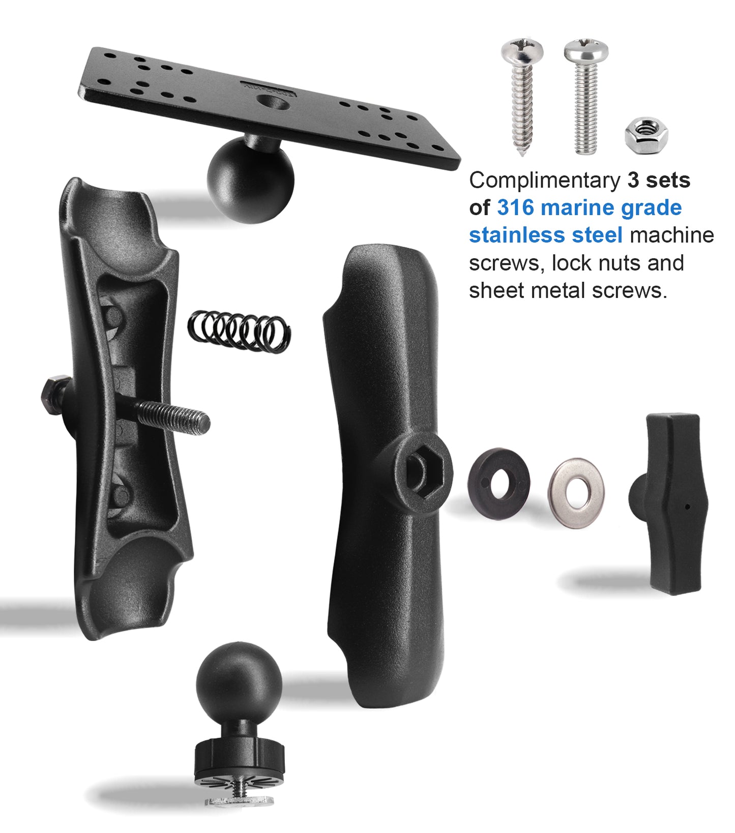 Support de sondeur en aluminium WINDFRD avec base à rotule en T de 1,5", support électronique/de sondeur marin pour rail de kayak/bateau, compatible avec Garmin, Lowrance, Humminbird et autres.