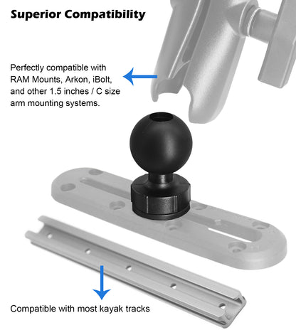 WINDFRD Lot de 2 supports à rotule de 1,5" avec fixation par boulon en T pour rail de kayak/bateau, compatibles avec RAM, Arkon, iBolt et autres supports à rotule de 1,5"/taille C, pour support de détecteur de poissons/GPS