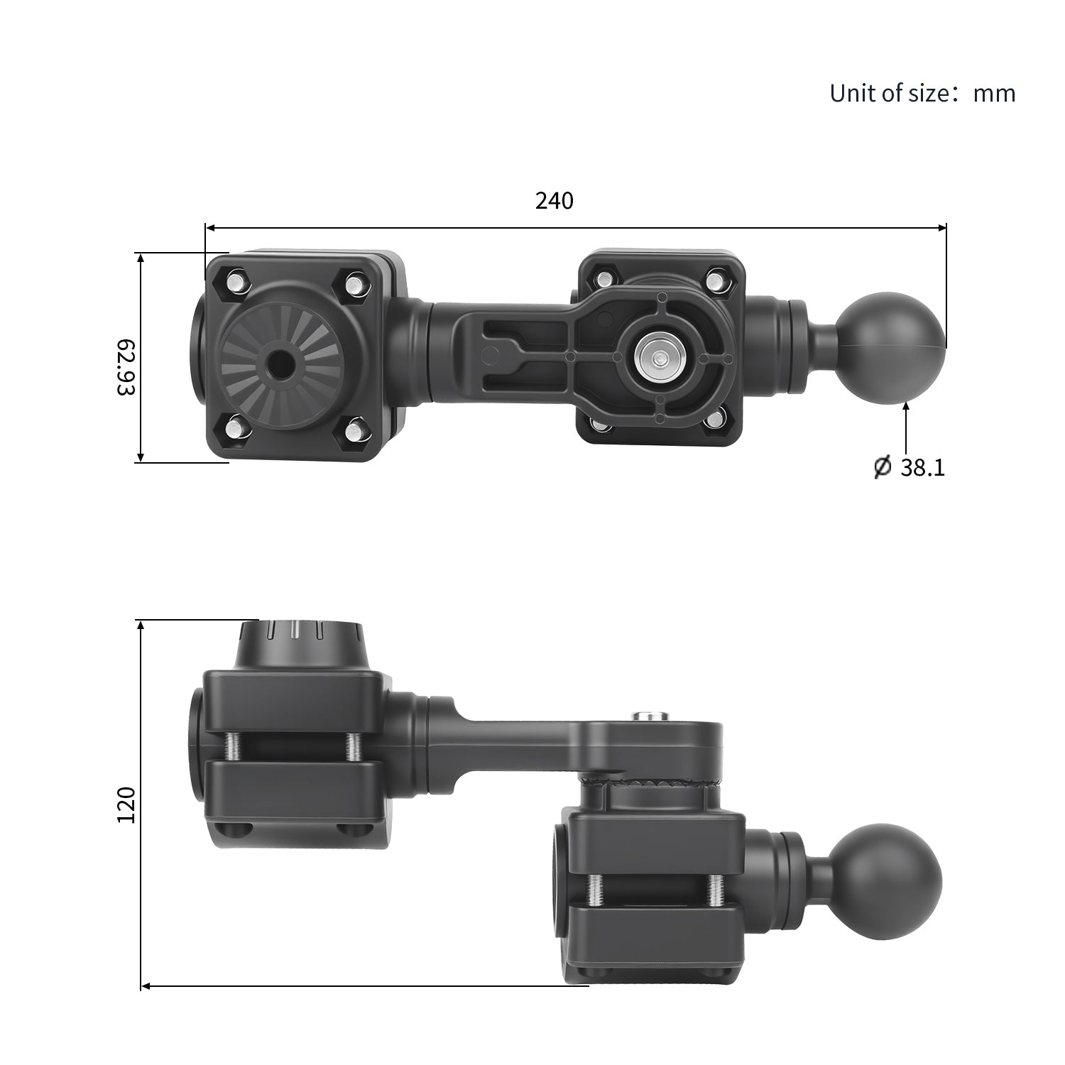0 Degree Pole Mount with C Size/1.5'' Ball, Compatible with Garmin LiveScope Plus LVS34, Replaces 010-13228-03