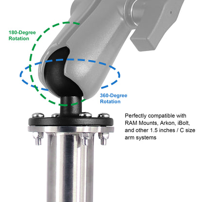 WINDFRD All 304 Stainless Steel Mount Base with 17" Long Arm, Aluminum  1.5" Ball Adapter for Tablets/Fish Finders, Compatible with RAM, Arkon, iBolt and More 1.5 inches/C Size Ball Double Socket Arm