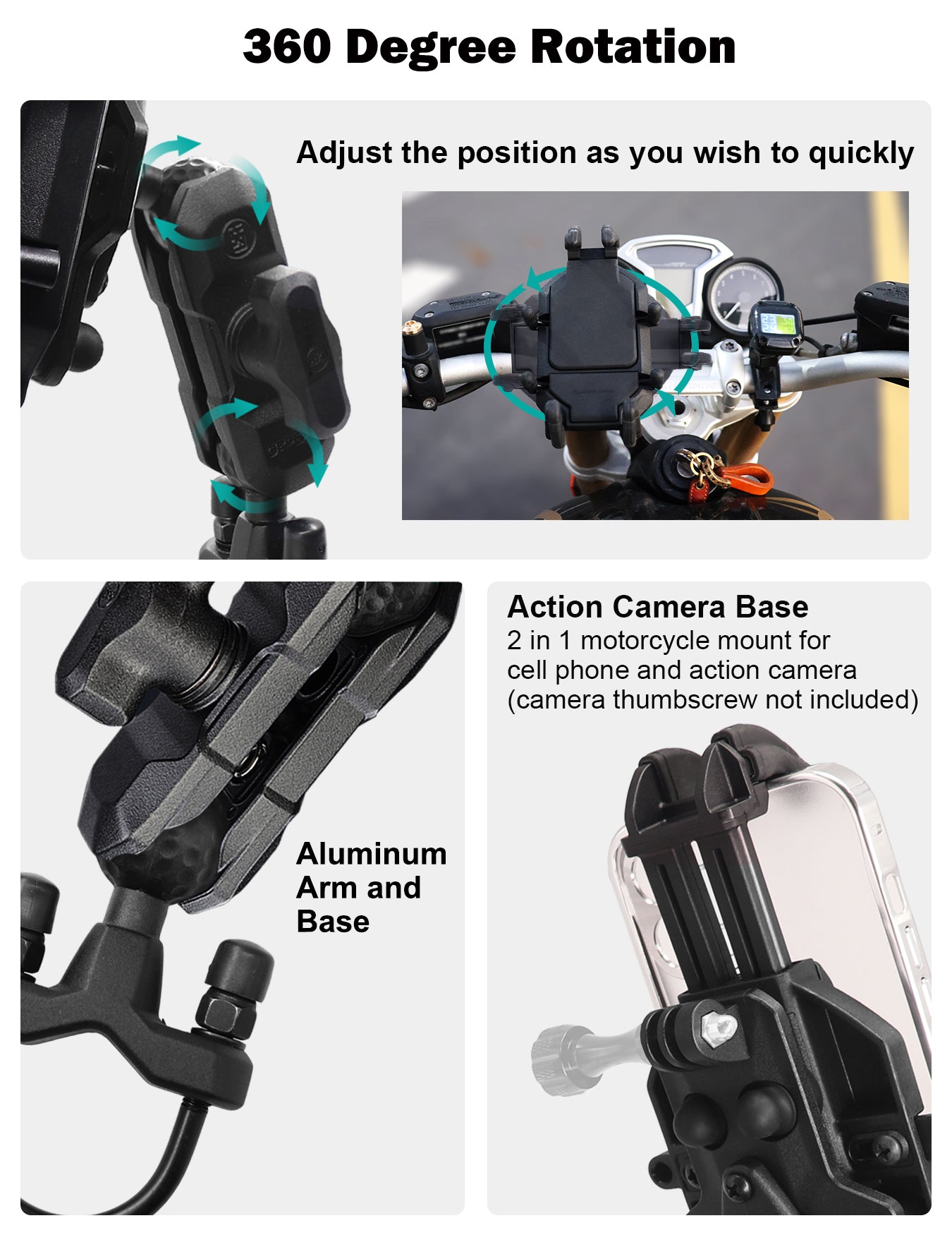 Support de téléphone pour moto avec amortisseur de vibrations et base pour guidon 