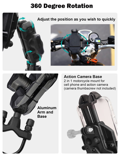 Support de téléphone pour moto avec amortisseur de vibrations et base pour guidon 