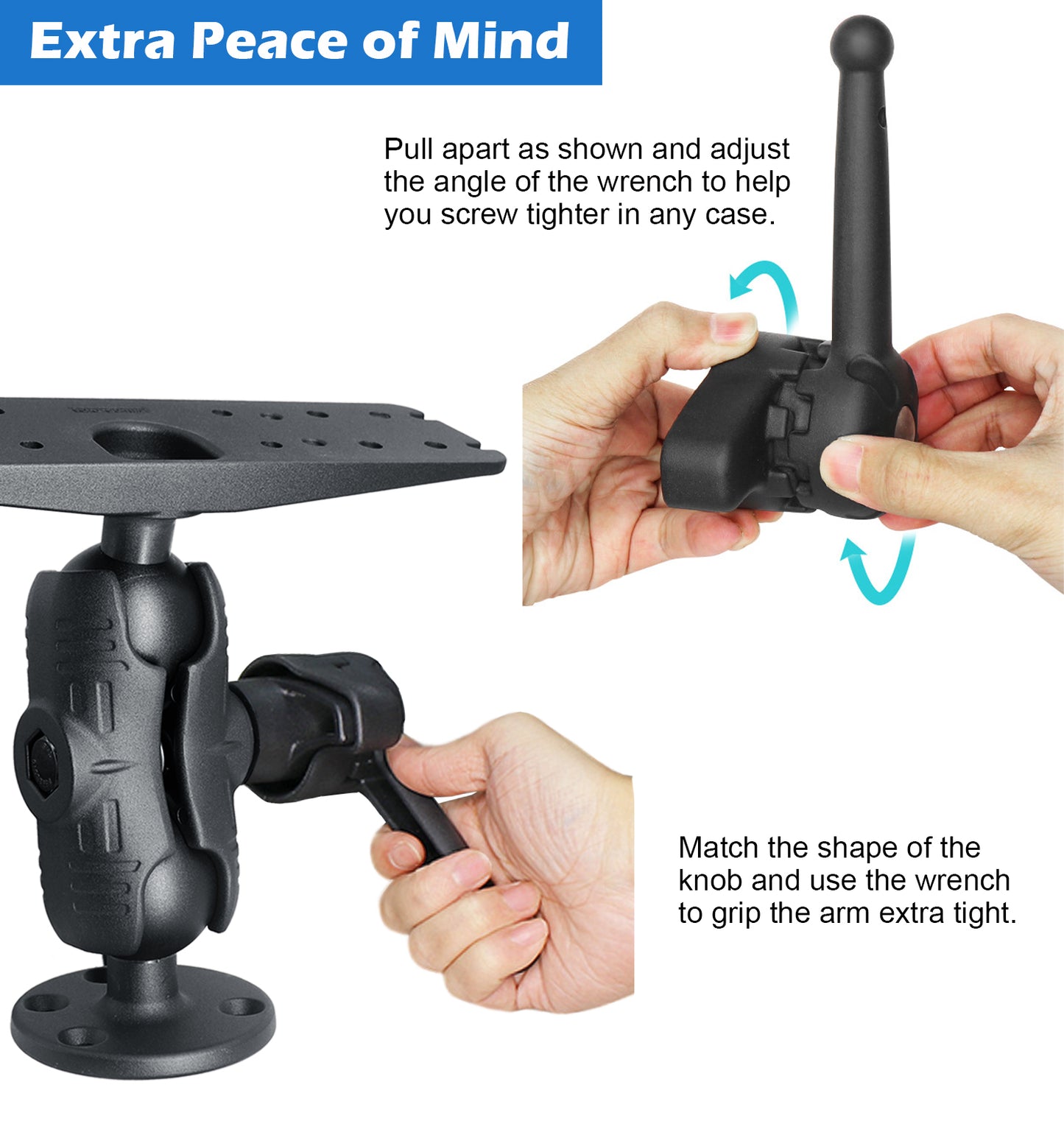 WINDFRD 2.25"/D Size Fish Finder Mount for 9" to 12" Large Fishfinder with Wrench, Super Load-Bearing Marine Electronic Mount, Compatible with Garmin, Lowrance, Humminbird and More