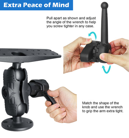 WINDFRD 2.25"/D Size Fish Finder Mount for 9" to 12" Large Fishfinder with Wrench, Super Load-Bearing Marine Electronic Mount, Compatible with Garmin, Lowrance, Humminbird and More