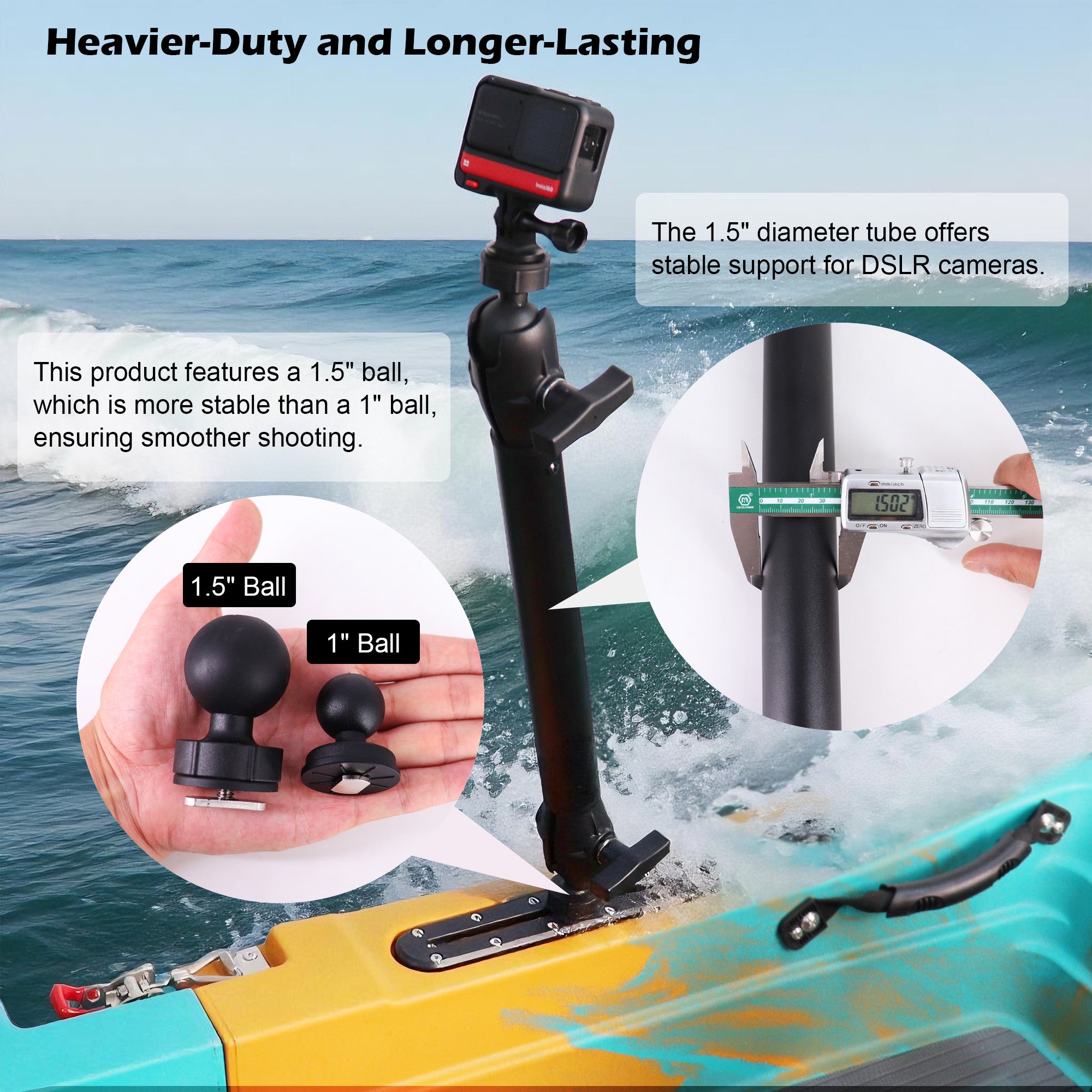 Kayak Camera Mount with 1.5" Track Ball