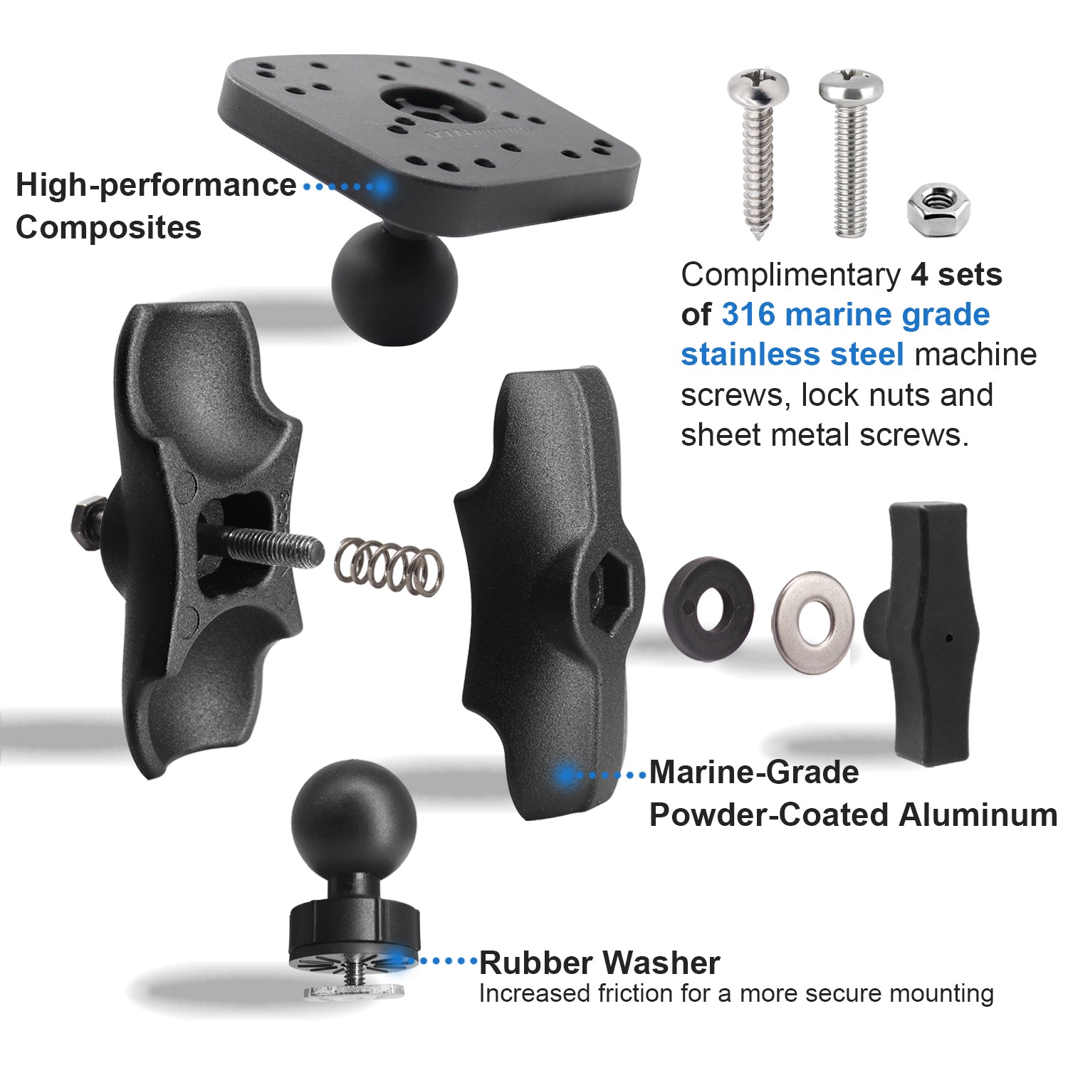 Fish Finder Mount with 1.5" / C Size Ball, Track Ball Base with T-Bolt Attachment for Boat
