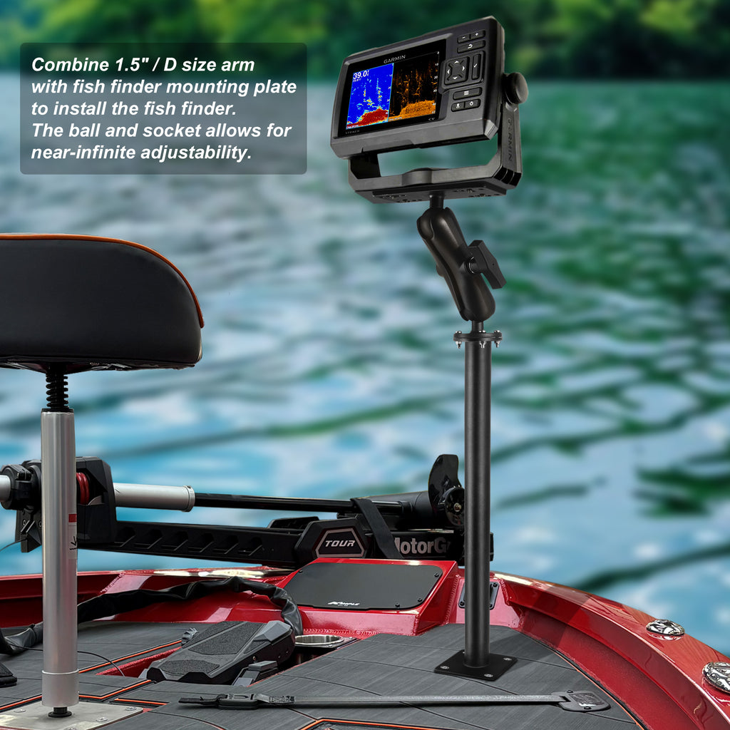 All Stainless steel 1.5" Ball Mount Base with 17" Long Arm, C Size Ball Adapter for Tablets/Fish Finders (Black)