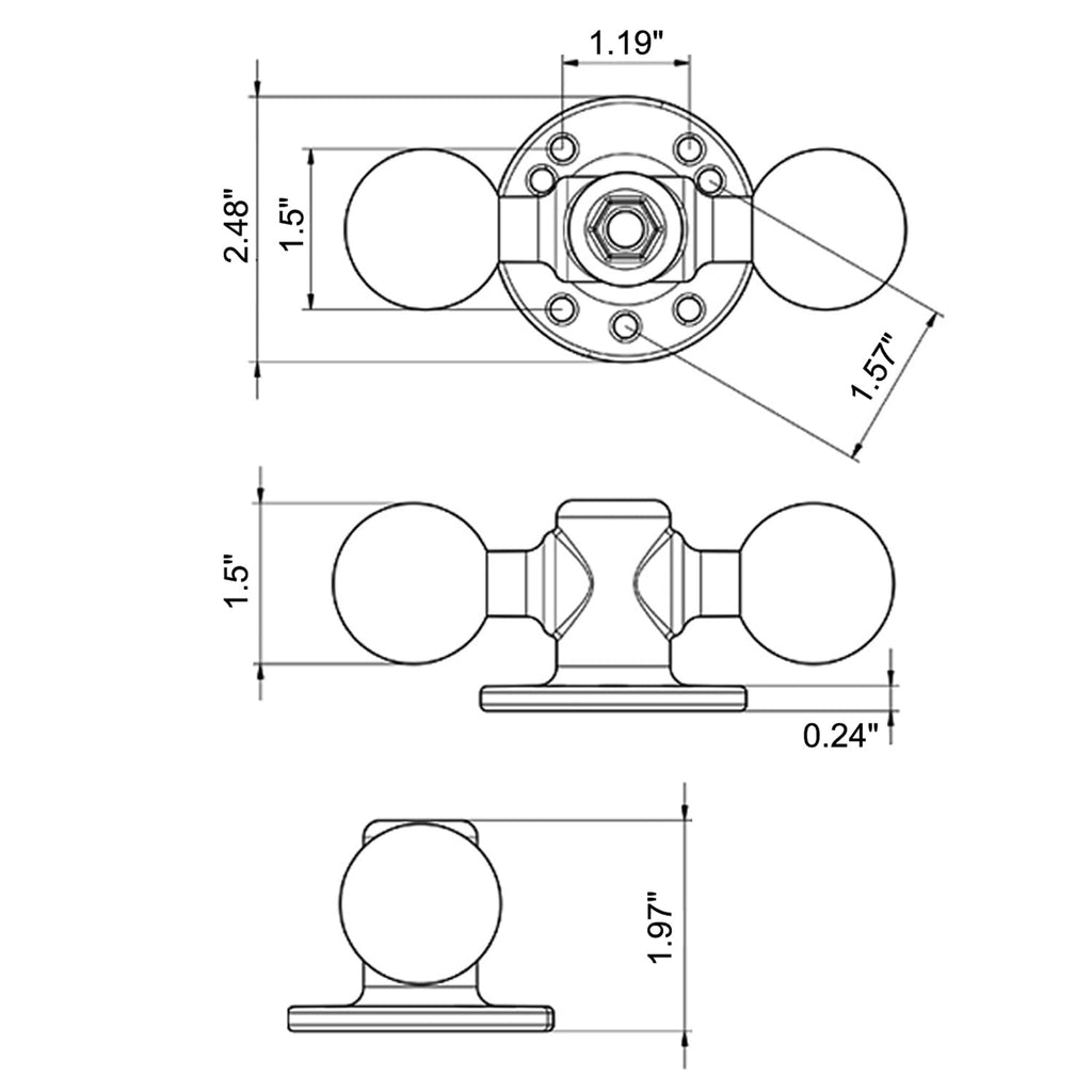 Aluminum C Size Dual Ball 2-in-1 Base Bracket Mount